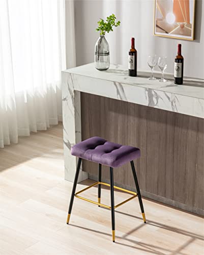 2 Pcs Counter Height Barstool,Height Bar Chairs Velvet Vintage Bar Stools Footrest Counter Height Dining Chairs (Purple) #TOP3