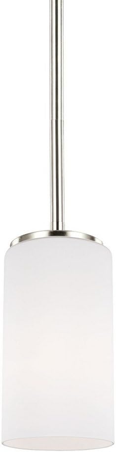 Generation Lighting 6124601EN3-962 Alturas One Light Mini Pendant with Etched White Inside Glass Shade, Brushed Nickel Finish, 100 Total Watts, 7.188 Inch Height