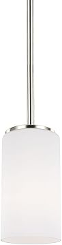 Generation Lighting 6124601EN3-962 Alturas One Light Mini Pendant with Etched White Inside Glass Shade, Brushed Nickel Finish, 100 Total Watts, 7.188 Inch Height