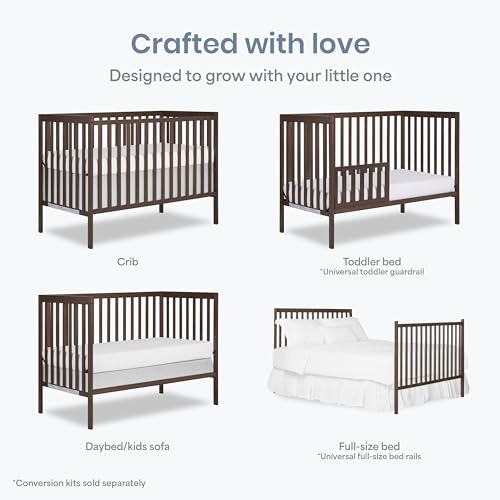 Image of Dream On Me Synergy 5-in-1 Convertible Full Size Baby Crib, Smokey Oak