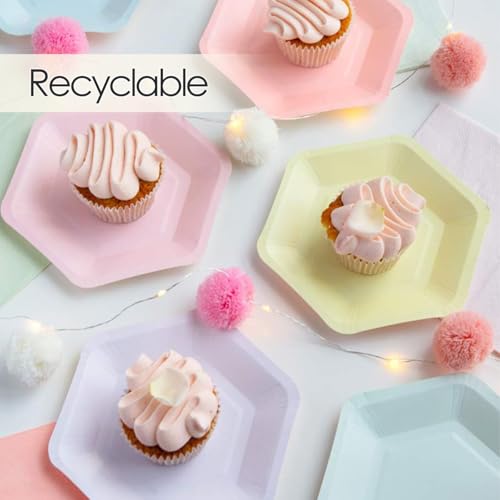 Talking Tables Pack of 12 (18cm) Disposable Hexagon Shaped Coloured Paper Plates Party Birthday Wedding Baby Shower Wedding Anniversary, Pastelplates