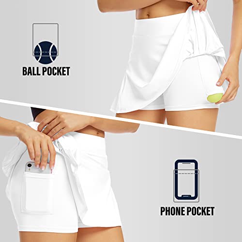 Saia atlética feminina leve plissada Toumett com shorts e bolso para corrida, tênis, golfe, treino,