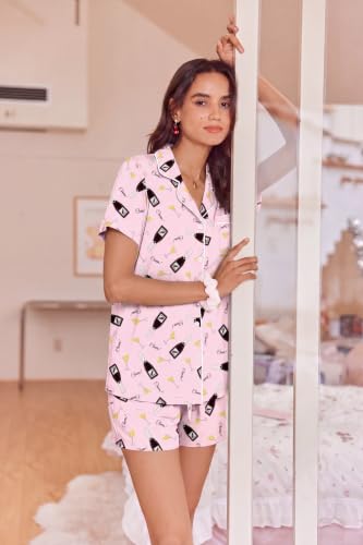 Image of Ekouaer Womens Pajamas Set Soft Classic Notch Collar Bride Pjs Comfy Short Sleeve Sleepwear Loungewear