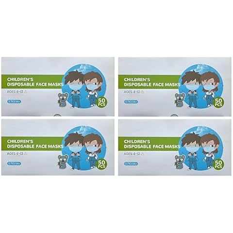 Children's Disposable Face Mask for Kids ages 4-12 Years Old with Elastic Earloops, 50 Masks - Pack of 4 (Total 200 Masks) Cover