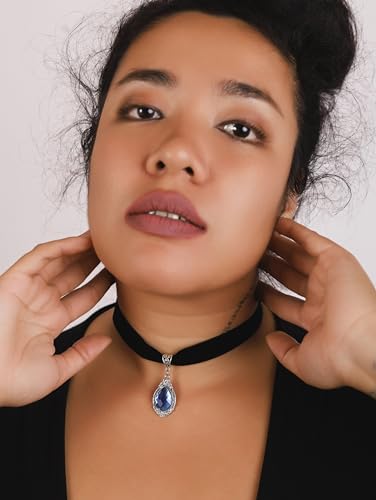 Sacina Blue Victorian Velvet Choker, Gothic Goth Choker Necklace, Vintage Costume Jewelry, Christmas Jewelry Gifts for Women3