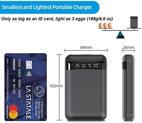 JVGoal Portable Charger 10000mAh, Small Power Bank with Dual USB Outputs, USB C input, LCD Digital Display External Battery Pack Compatible for iPhone, iPad, Huawei, Samsung, Xiaomi (Black)