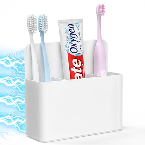 MoKo Magnetic Toothbrush Holders for Cruise Essentials Travel Toothbrush Holder for Bathrooms Wall Mounted Tooth Brush & Toothpaste Organizer Cruise Must Haves White