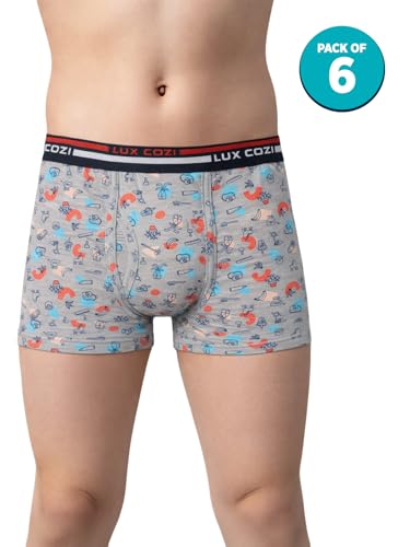 Image of Lux Cozi 100% Cotton Outer Elastic Semi Long Print Trunk for Boys | Color & Prints May Vary |Pack of 6