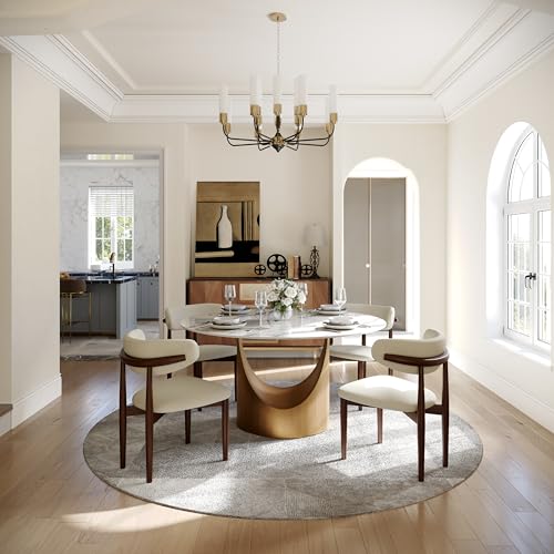 POVISON Round Dining Table for 4, 51" Glossy White Sintered Stone Top Dining Table with Bronze Carbon Steel Pedestal, Modern Dining Room Table for Kitchen, Living Room (Table Only) - Image 3