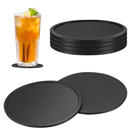 6 Dessous de Verre en Silicone,sous Verres Antidérapant,Résistants à la Chaleur,Antidérapants pour Bureau,Cuisine,Bar,Boissons,Protection des Meubles,Noir