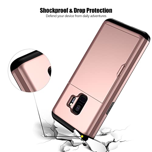 Nvollnoe For Samsung S9 Case With Card Holder 5.8 Inch Dual Layer Heavy Duty Protective Galaxy S9 Case Hidden Card Slot Slim Wallet Case For Samsung S9 For Women&Men(Rose Gold) #TOP4