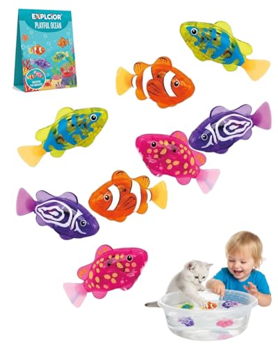 Imagen de Swimming Robot Fish Toy Electronic Pet Fish Bath Toy Interactive Colorful Cat Pool Toys Robotic Fishes with LED Light Waterproof Magic Water-Activated Glowing Swimming Fishes Luminous Function