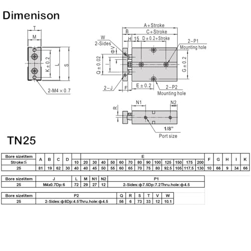 Cylindre pneumatique compact double tige TN25 double action - 4