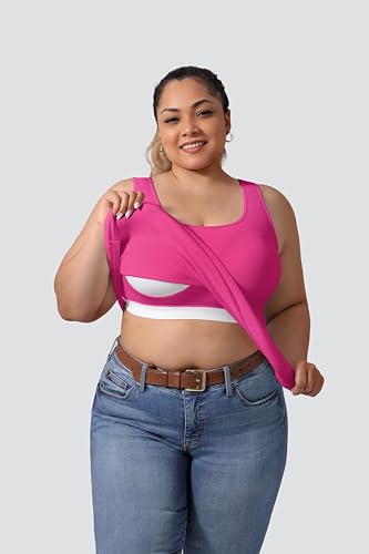 Image of Plus Size U-Back Casual Workout Tank Tops for Women with Built-in Bra, Padded Racerback Gym Athletic Yoga Tops