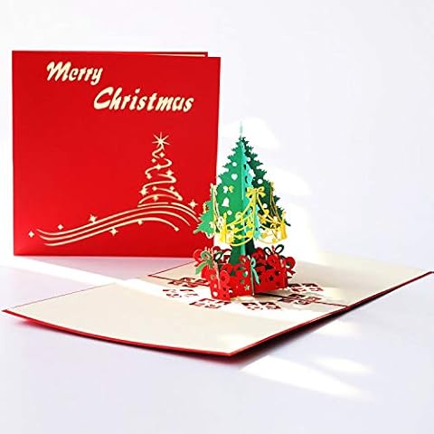 ANEWISH 3D Pop Up Card Christmas Tree Greeting Card Folded Cards with Envelope Cover