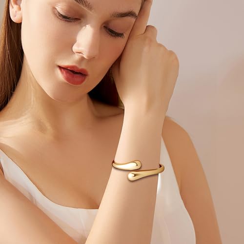 Gold/Silver Polished Chunky Bangle Bracelet for Women, Wide Twisted Cuff Hinged Bangle Waterdrop Teardrop, Minimalist Bangle Trendy Jewelry Gifts4