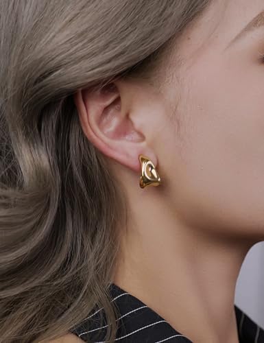 FAN&LOUIS Clip On Earrings Women,Gold Silver Chunky Statement Earrings Clips Lightweight Teardrop Earrings for Women 20264