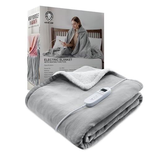 Green Lion Electric Heated Blanket with 9 Heat Settings Soft Washable Fleece Heating Throw Auto Shut-Off Cozy Blanket Adjustable Warmth Fast Heating Electric Throw for Home Bed Sofa Winter Warm