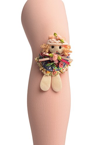 Pink With Little Doll Applique - Girls Tights - Pink Designer Kids Tights (Pantyhose)2