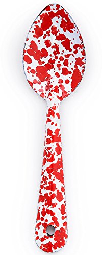 Enamelware Spoon, 8 inch, Red/White Splatter (Single)