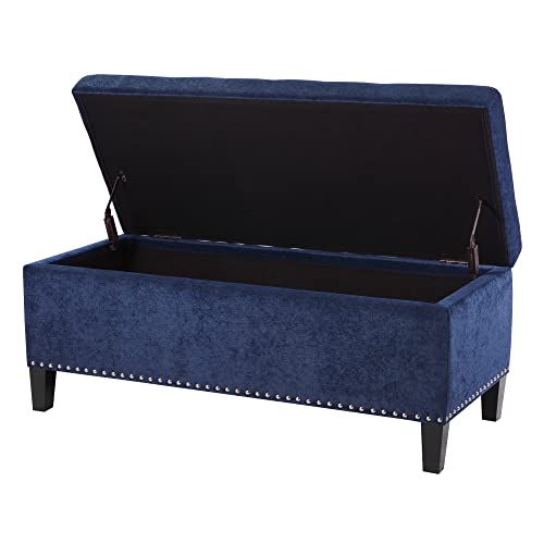Madison Park Shandra Ii Storage Ottoman - Solid Wood, Polyester Fabric Toy Chest Modern Style Lift-Top Accent Bench For Bedroom Furniture, Medium, Blue #TOP3