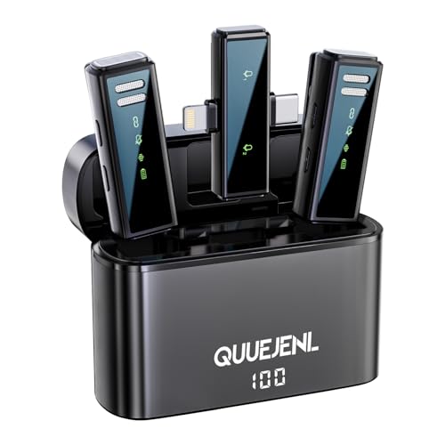 Wireless Lavalier Microphone with Noise Cancellation, 6 Hours of Battery, Wireless Mini Microphone for iPhone, Android, Record Interview, Vlogs