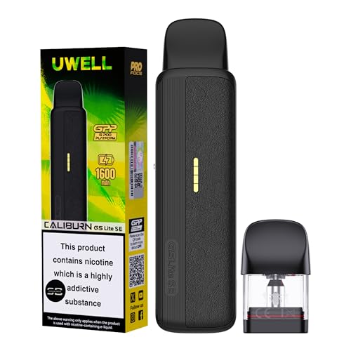 Uwell Caliburn G5 Lite SE Vape Kit [Black Leather] - Available in 8 colours - 2A Fast Charge 1600mAh Battery 35W LED Light - Compatible with Caliburn G Pod Platform - No Nicotine