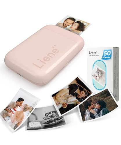 Liene Photo Printer, 2x3 Mini Instant Portable Color Mono Picture Printer w/ 50 Zink Adhesive Paper, Bluetooth 5.0, Compatible w/iOS & Android, Small Photo Printer for iPhone, Smartphones, Pink