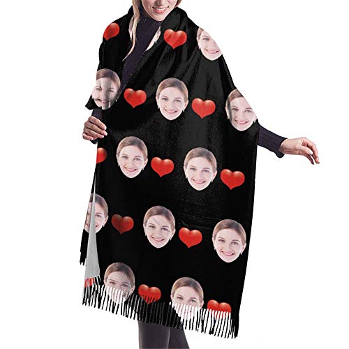 JINLIN Customized Scarf with Your Face or Pet - Shawl Wrap Scarves with Love, Spinning Tassel Long Shawl for Unisex