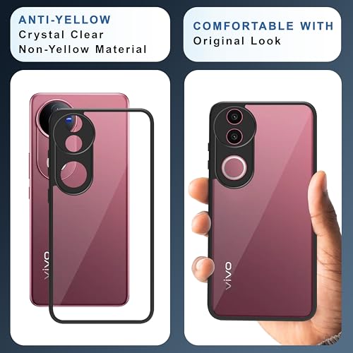 Image of CEDO Backcover for Vivo V50 / V50e / Vivo T4R / iQOO Z10R (5G) | Camera Protection Bump Shockproof Edge | Ultra Hybrid Transparent Acrylic Clear TPU+PC Hard Backcase Cover (Black)