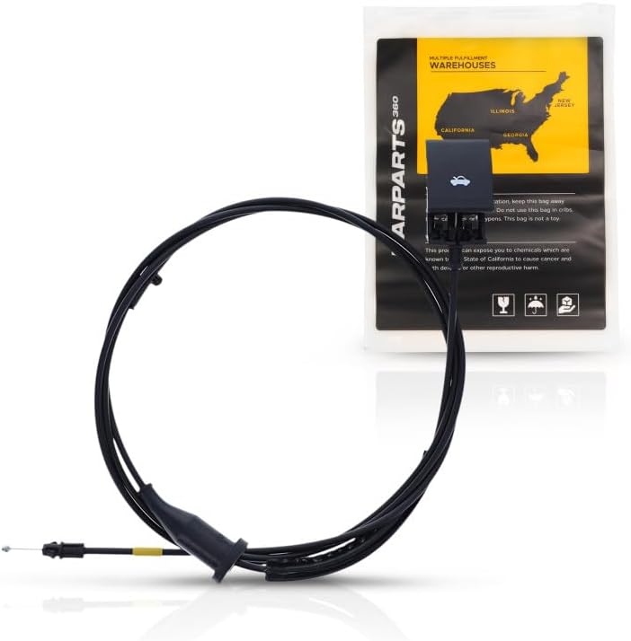KarParts360 For Dodge Charger 2011-2024 Hood Release Cable | Texture Black | Plastic/Metal | 104 Inches | With Handle | Replacement For 1PS72DX9AB, 1PS72DX9AC
