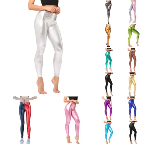 Women'S Metallic Shiny Leggings High Waist Stretch Faux Leather Tights | Shiny Leggings For Women Butt Lifting Tummy Control Slim Fit Pants For Festival Rave Outfit - image 1