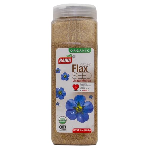 Badia Organic Ground Flax Seed, Premium Superfood for Baking, Smoothies & Cooking High in Fiber & Omega-3, 16 oz