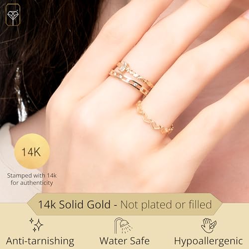 Dainty Solid 14K Gold Heart Ring For Women | Comfortable and Thin Gold Ring for Stacking | Hypoallergenic Real Gold Ring Bands in Sizes 6 to 8 by MAX + STONE2