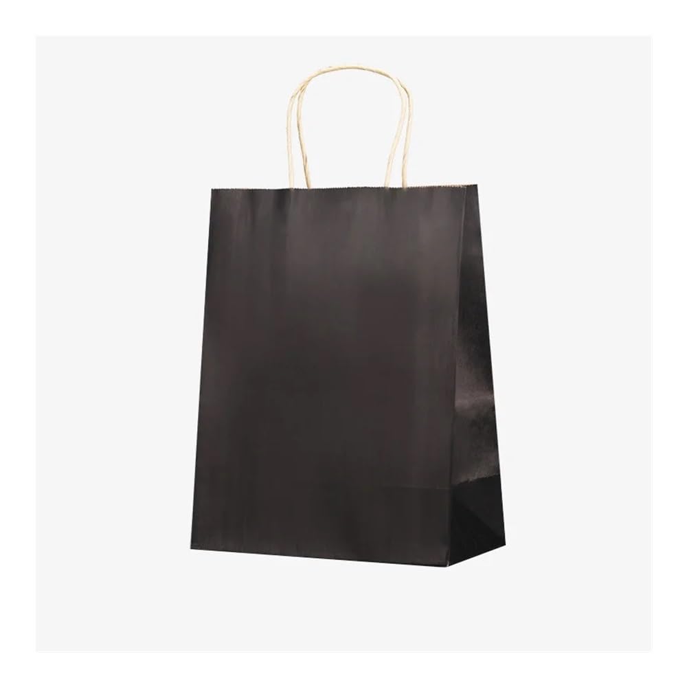 25/50 bolsas de regalo de papel kraft marrón con asa, bolsas de regalo de boda, Bir0hday, para pequeñas compras al por menor (negro, 50 unidades _ 21 x 11 x 27 cm)