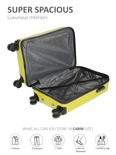 Image of Teakwood Small Size 8 Wheels Trolley Bag, Hard Cabin with Zipper Closure, Adjustable Push Button & Cross Side Strap, Number Lock System 360 Degree (Small, Lime Green)