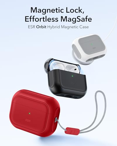 Image of ESR for AirPods Pro 3 Case, Compatible with AirPods Pro Case 3rd Generation (2025), Compatible with MagSafe, Full Drop Protection Cover with Lanyard, Red