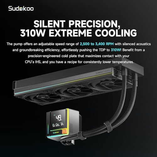 Image of ENERGLO 360 Liquid Cooler: 360mm AIO CPU Cooler with Data Display & PWM Pump - 3 x 120mm Black Water Cooling for Intel LGA 1851 /1700 /1200 /115X & AMD AM5 /AM4