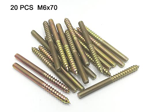 Image of Hanger Bolt M6x70 Double Headed Bolt Self-Tapping Screw for Furniture 20Pcs