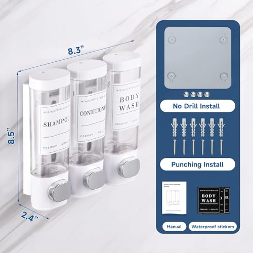 Image of Wall Mounted 3 in 1 Soap Dispenser Set, Shampoo Conditioner Body Wash Holder, Refillable Bathroom Shower Dispenser for Hotel & Home (White)