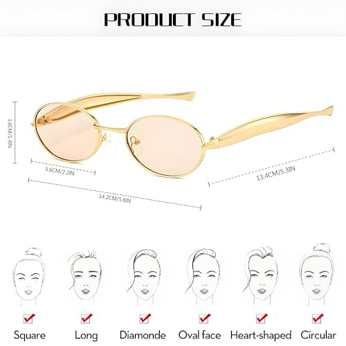 Retro Oval Sunglasses Womens, Small Frame 90s Vintage Sunglasses Shades UV400 Sculptural Sardine Shape Temples3