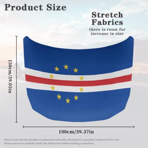 Image of Cape Verde Flag Print Car Hood Cover Elastic Polyester Car Hood Protector Auto Patriotic Decorations Waterproof Sunproof Automotive Exterior Accessories for Sports Events and Outdoor Use