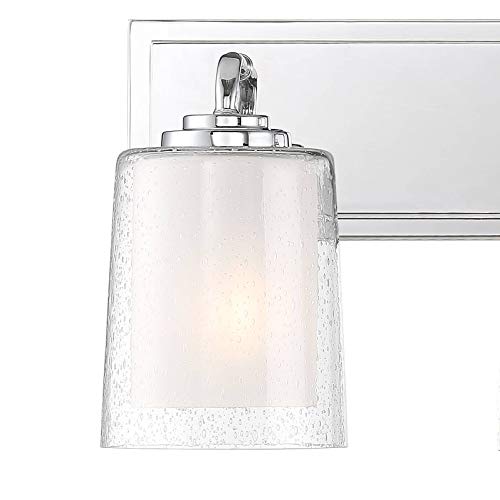 Image of Possini Euro Design Mabelle Modern Wall Light Chrome Silver Hardwired 22 1 /2 inch Wide 3-Light Fixture Mounted Clear Seedy Outer Frosted Glass Inner Bathroom Vanity Mirror House Home Hallway Room Decor