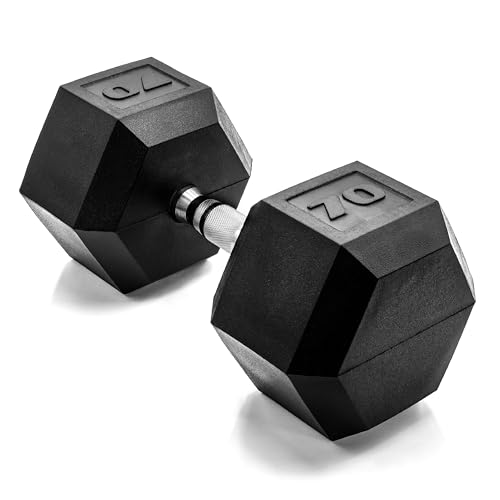 Image of CAP Rubber Coated Dumbbell Weights, Free Weights for Home Gym Strength Training, Anti-Roll Hex Dumbbells with Black, Chrome & Comfort Grip Handles, Singles