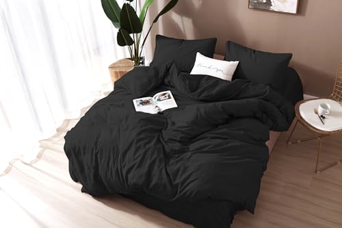 Image of F.Y.Dreams 100% Washed Cotton Duvet Cover for Weighted Blanket 60x80 inches with 16 Ties, Zipper on Long Side /Carbon Black /Just Duvet Cover