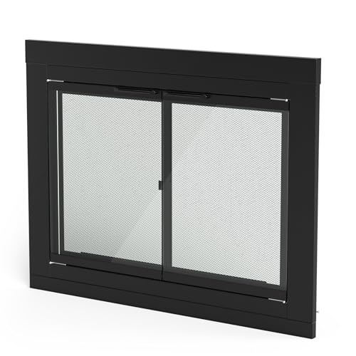 Stanbroil Fireplace Glass Cabinet-Style Door, Black Finish, Large, Decorative Fireplace Screen Door...