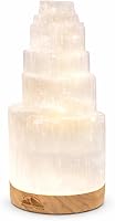 Vista 1 de Himalayan Glow Lámpara de cristal selenita de 7.9 in, grande, curvada a mano, con base de madera (certificado ETL) y cable de carga USB