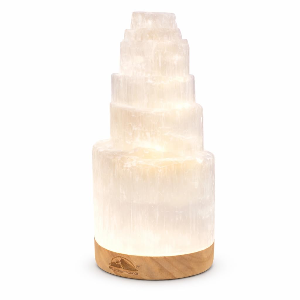 Photo 1 of ***Missing base***Himalayan Glow Selenite Crystal Lamp 20cm Large, Hand Curved Crystal Lamp with (ETL Certified) Wooden Base & USB Charging Cable for Home Décor - White***Missing base***