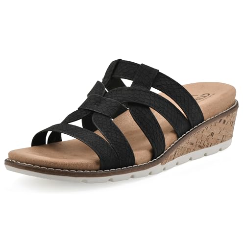 CLIFFS BY WHITE MOUNTAIN Women's Tinisha Strappy Cork Wedge Sandal