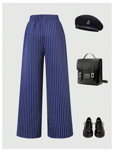 Verdusa Girl's Striped Wide Leg Track Pants Athletic Workout Loose Long Trousers2